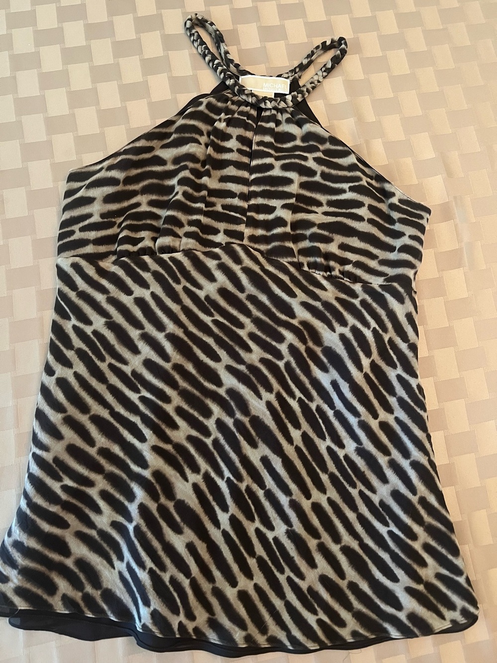 Micheal Kors Animal-Print Lined Top in Black and Tan NWOT 14